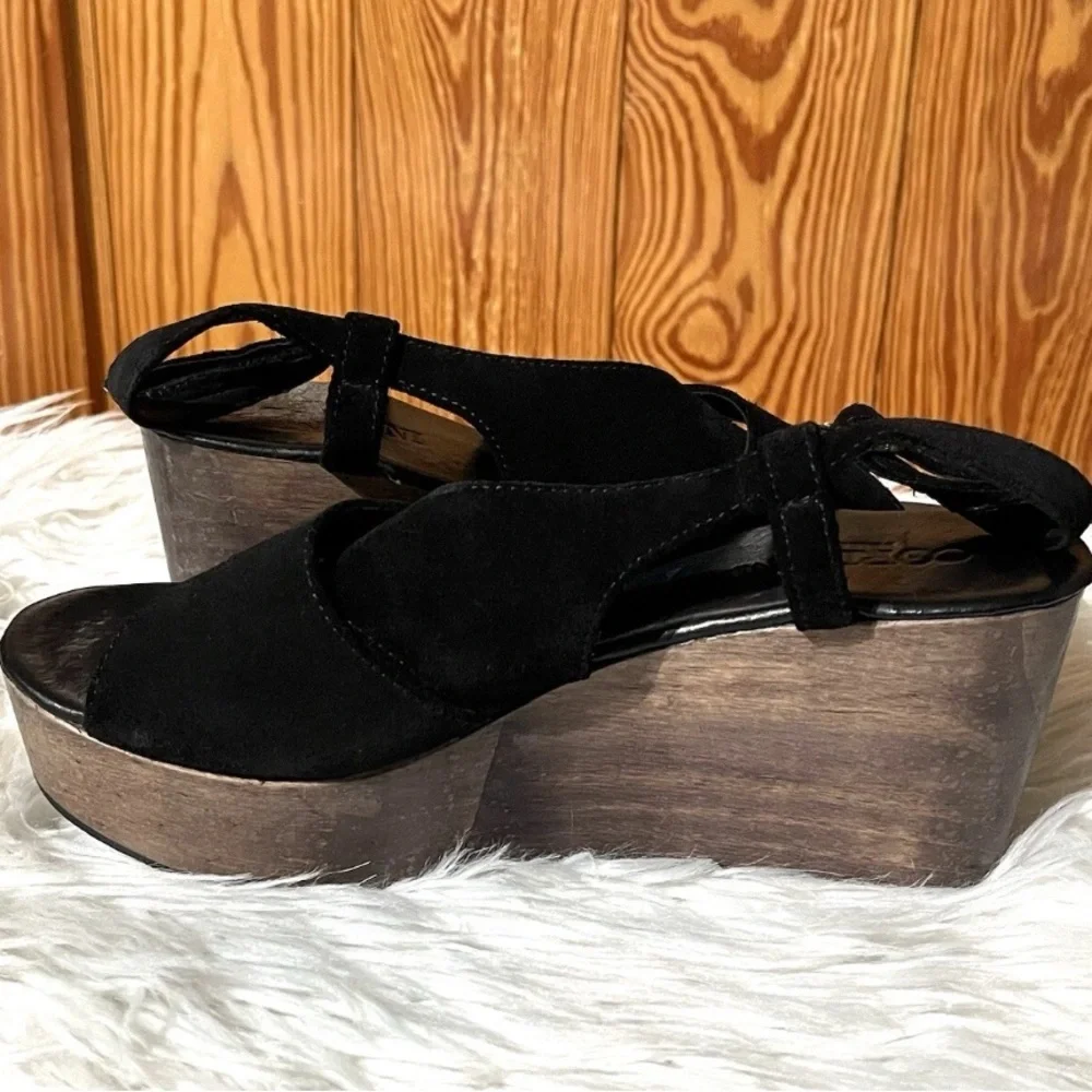 Cordani Josie Black Suede Leather Wedge Platform Sandals